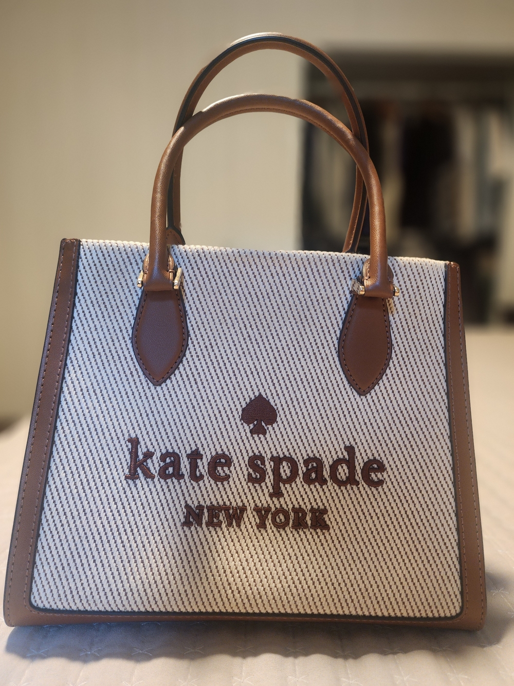 Kate Spade New York Tan & Cream Small Embroidered Tote Bag